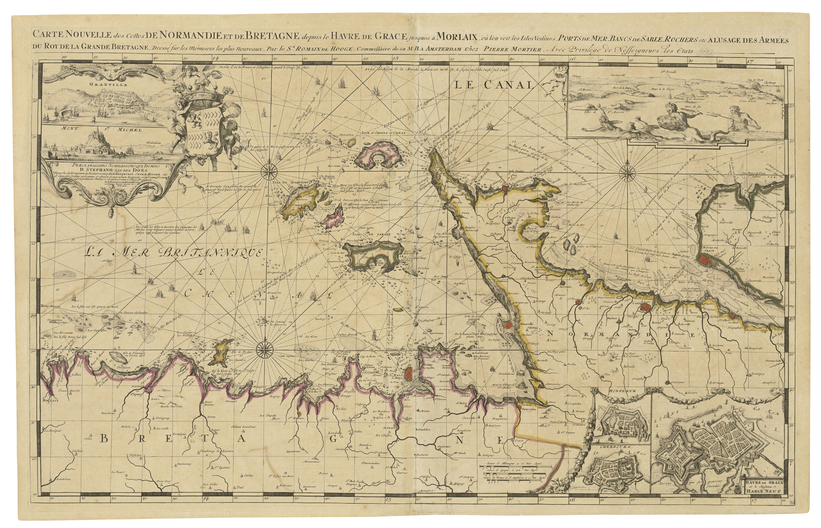 carte bretagne normandie HOOGHE, Romein de (1645 1708). Carte Nouvelle des Costes de 